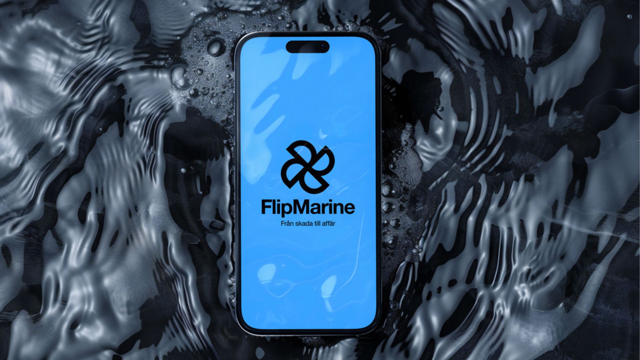 BÅTMAT 3 Båtmässan 2026.pdf Iphone mot svart vatten och bild på blå bakgrund med flipmarine logga